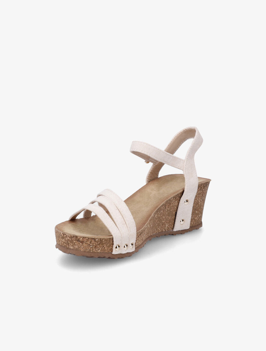 Sandales compensées à triple brides - Beige - 3