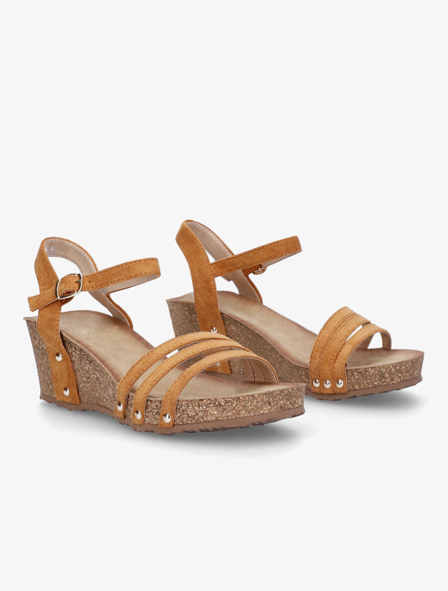 Sandales compensées à triple brides - Camel - 4