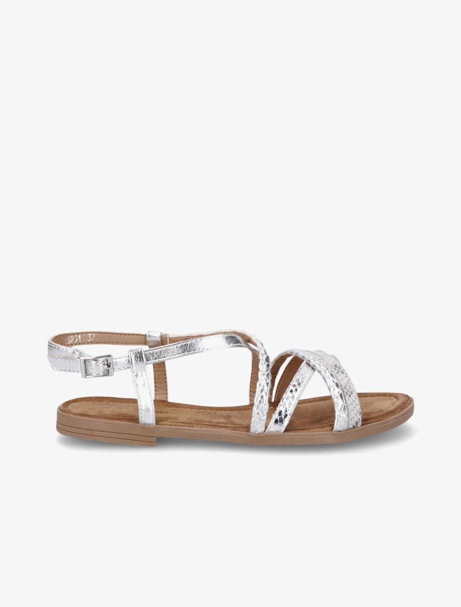 Nu-pieds brides entrelacées imprimé léopard et tressées - Argent - 1