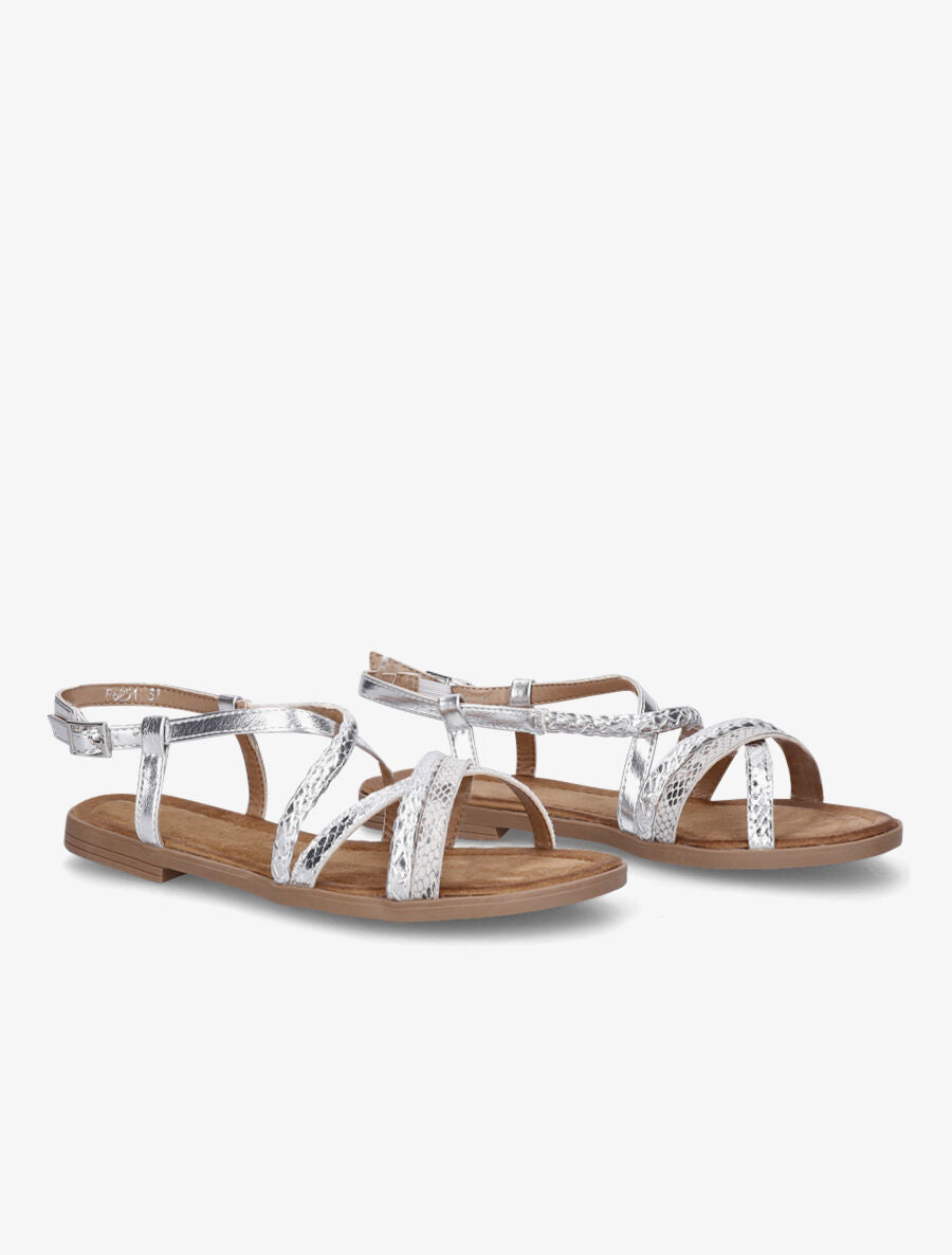 Nu-pieds brides entrelacées imprimé léopard et tressées - Argent - 4