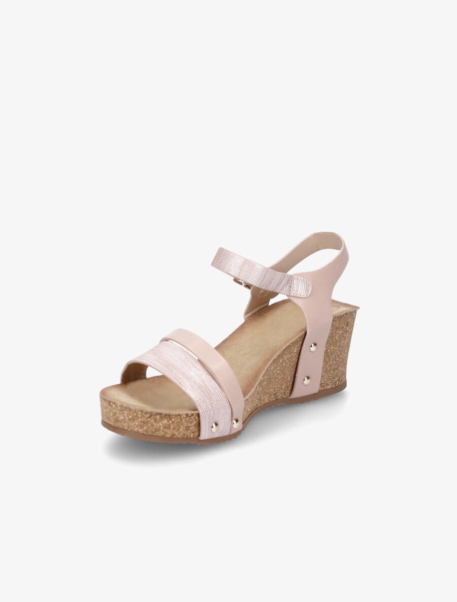 Sandales compensées effet liège et ganses irisées - Rose - 3