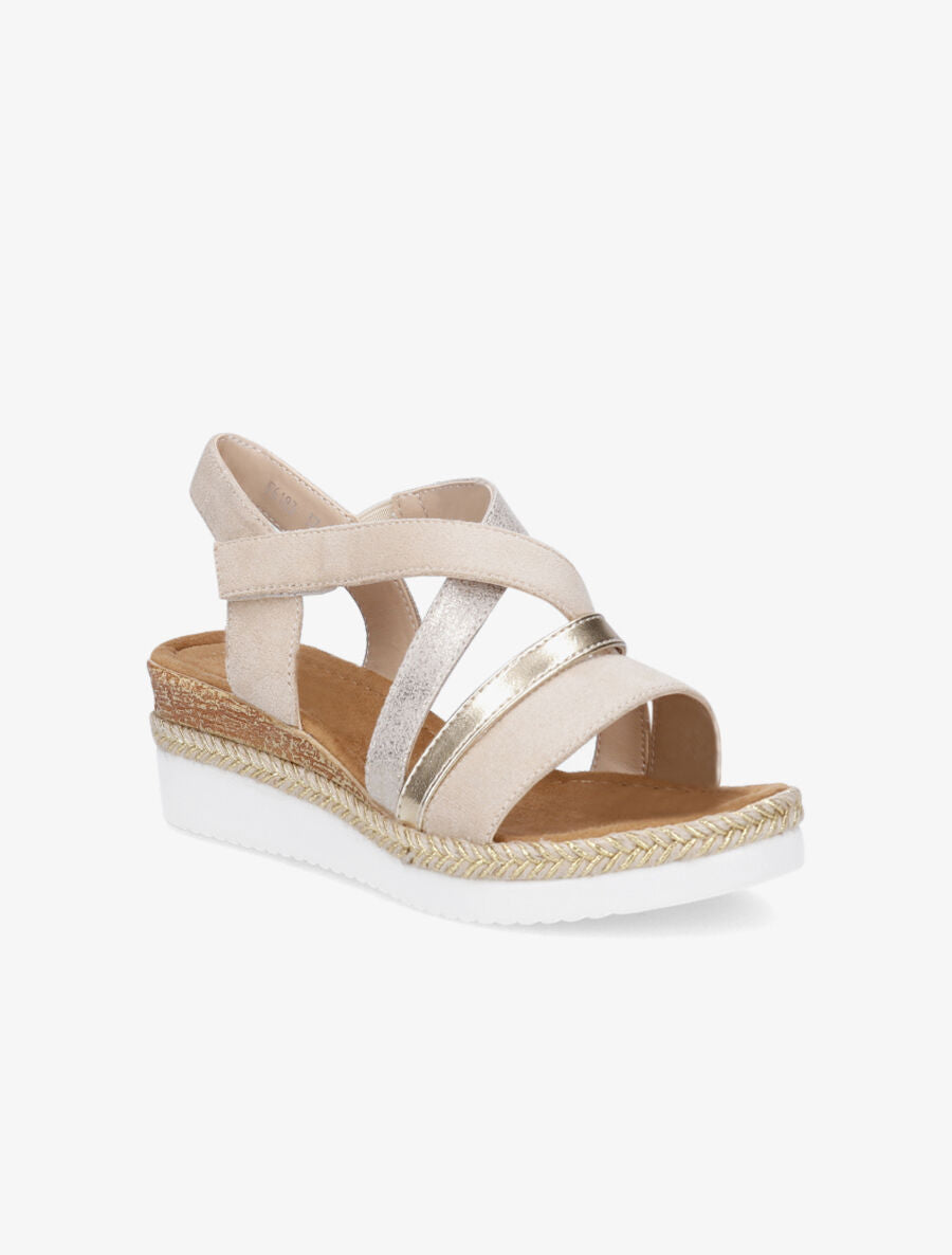 Sandales compensées croisées en suédine - Beige - 2