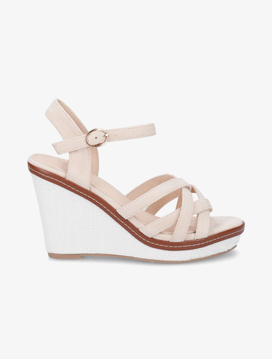 Sandales compensées en suédine - Beige - 1