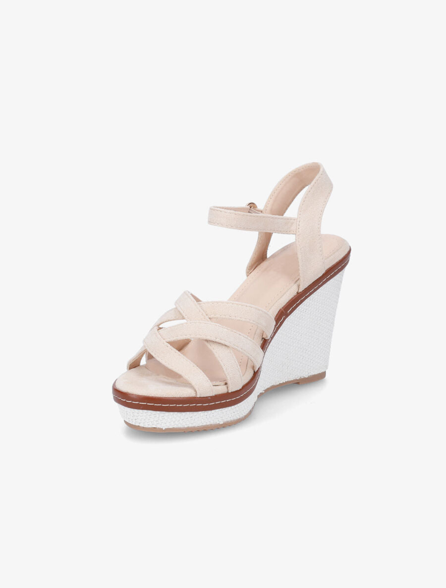 Sandales compensées en suédine - Beige - 3