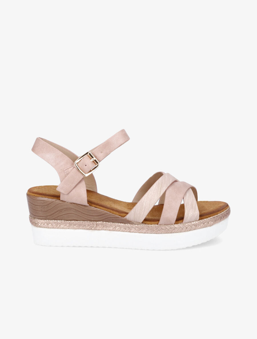 Sandales compensées irisées et croisées - Rose - 5