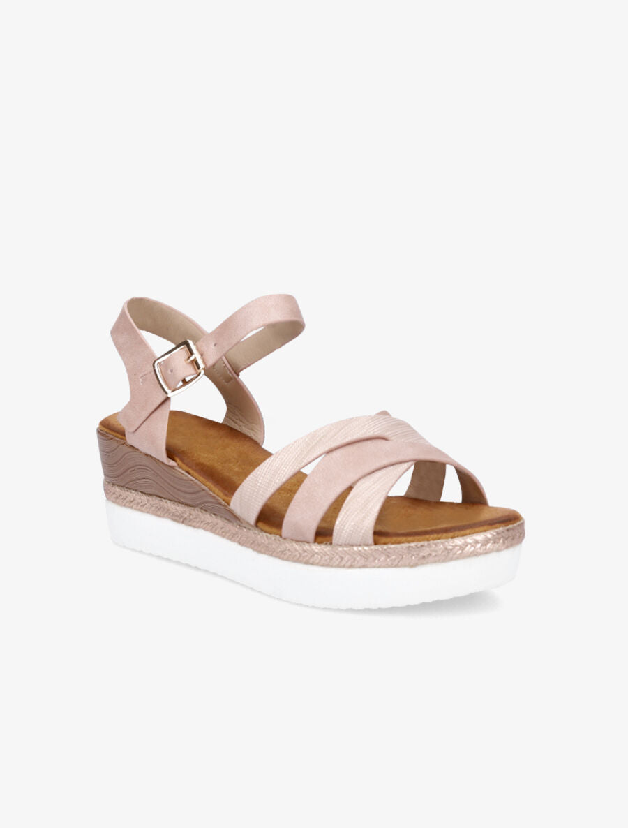Sandales compensées irisées et croisées - Rose - 2