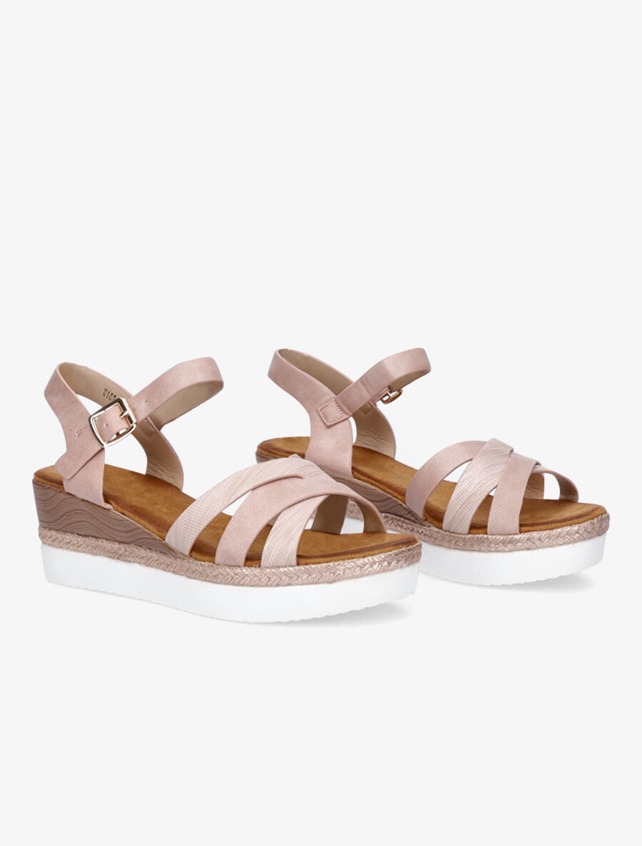 Sandales compensées irisées et croisées - Rose - 4