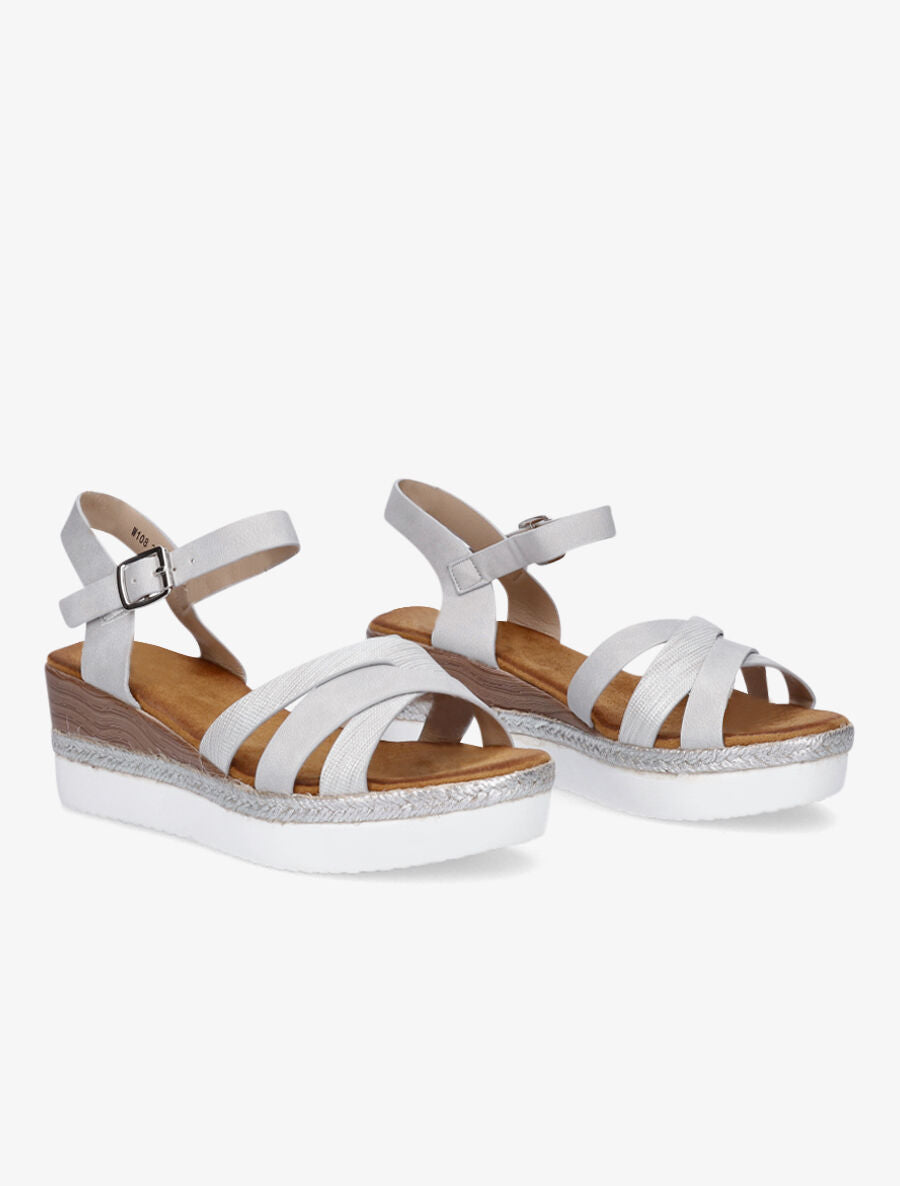 Sandales compensées irisées et croisées - Gris clair - 4