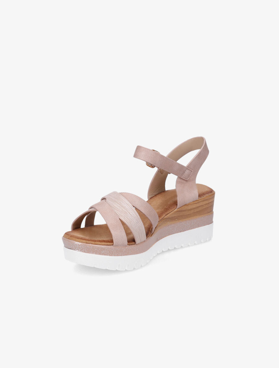 Sandales compensées pailletées et croisées - Rose - 3