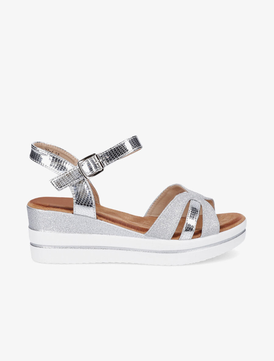 Sandales à talon compensé pailleté - Argent - 5
