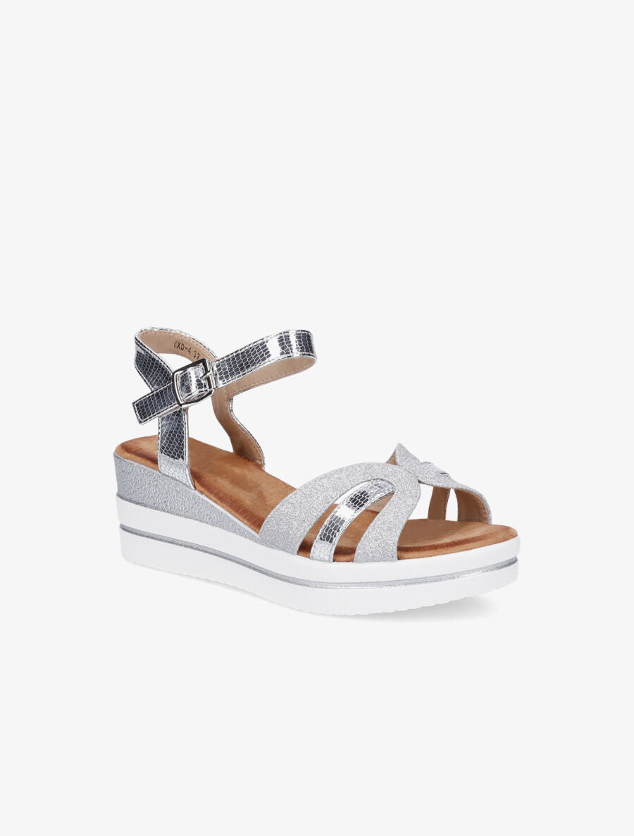 Sandales à talon compensé pailleté - Argent - 2
