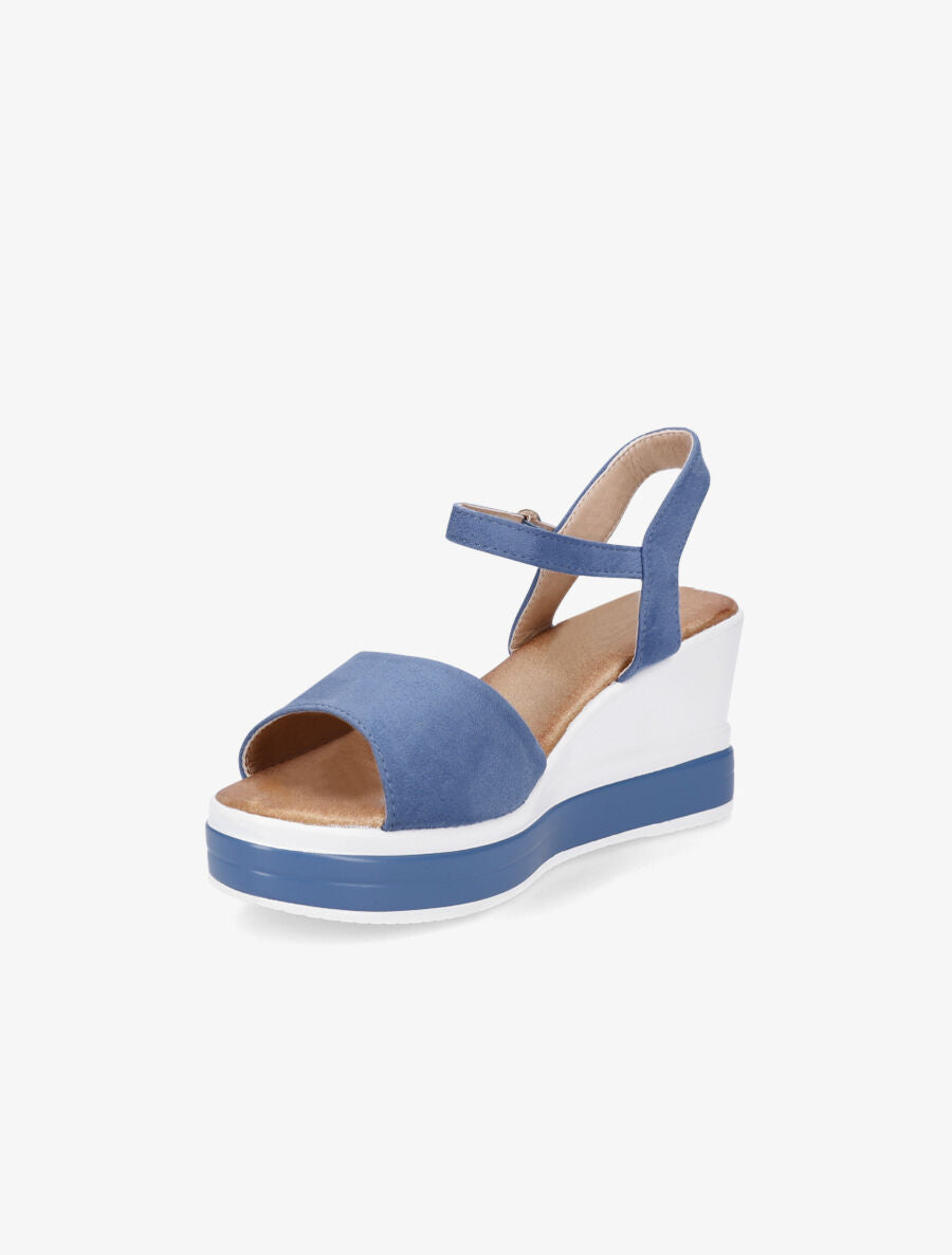 Sandales compensées en suédine - Bleu - 3
