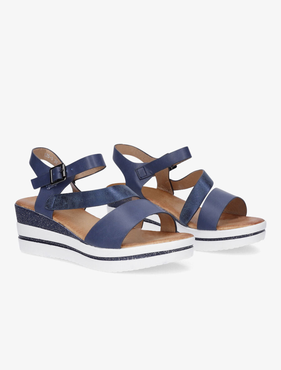 Sandales à talon compensé pailleté - Bleu - 4