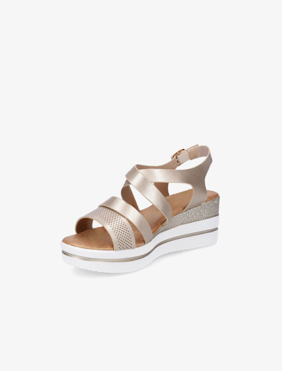 Sandales à talon compensé à brides perforées - Or - 3