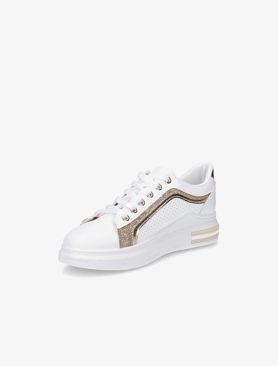 Sneakers en simili perforés à bandes pailletées - Or - 3