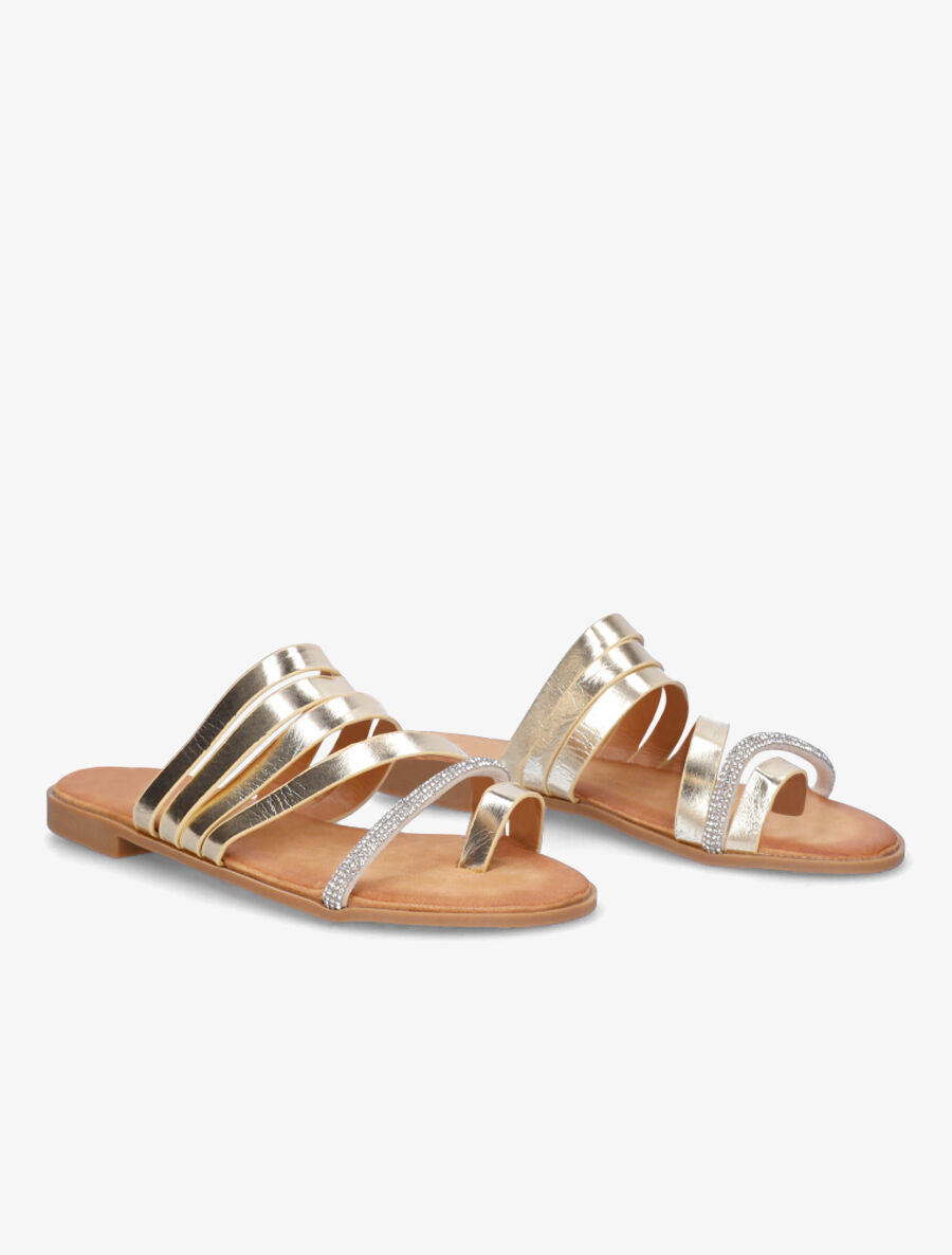 Nu-pieds multi-brides et strass - Or - 4