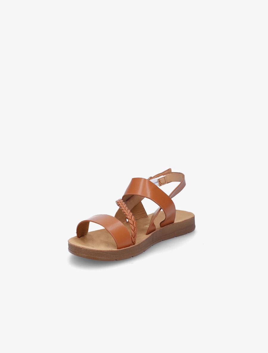 Nu-pieds à tresse en simili - Camel - 3