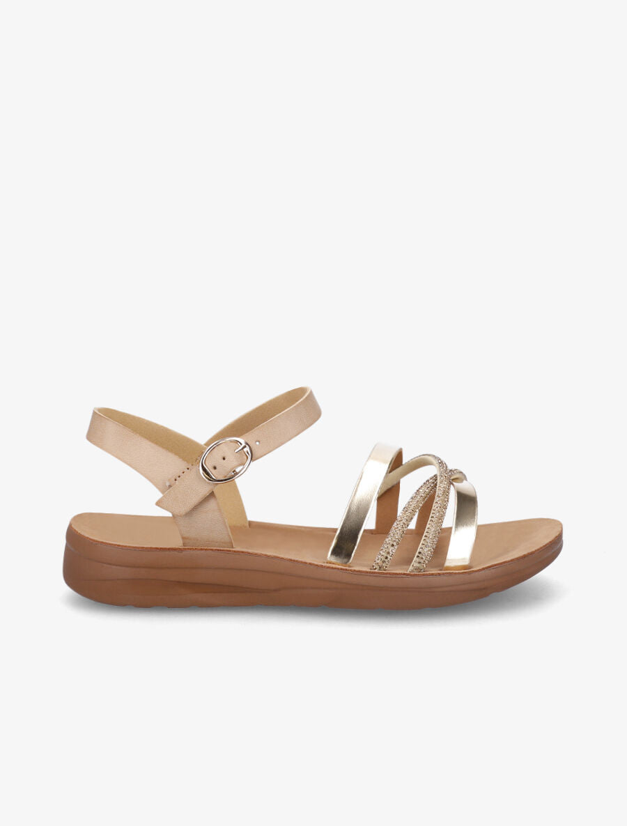 Nu-pieds à brides irisées et strass - Beige - 1