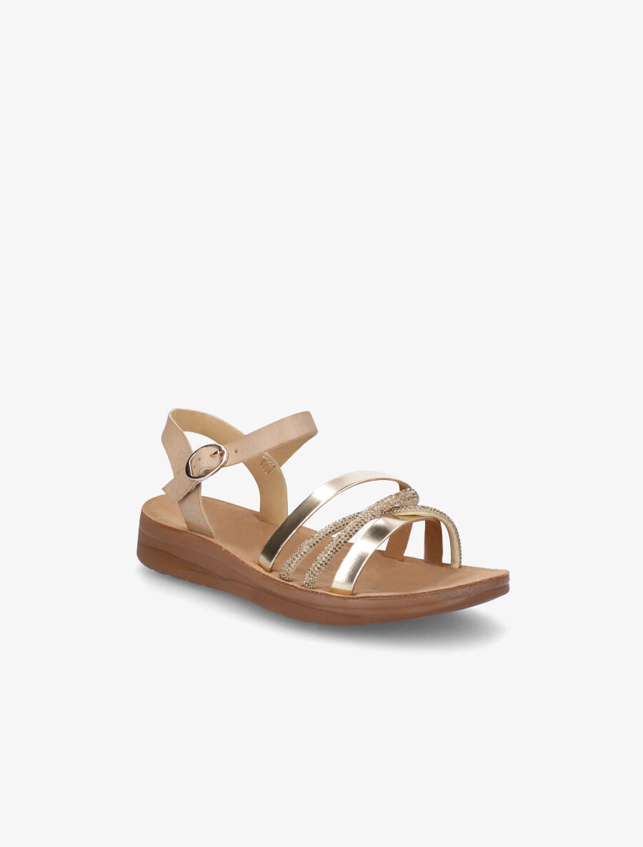 Nu-pieds à brides irisées et strass - Beige - 2