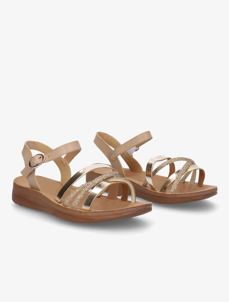 Nu-pieds à brides irisées et strass - Beige - 4