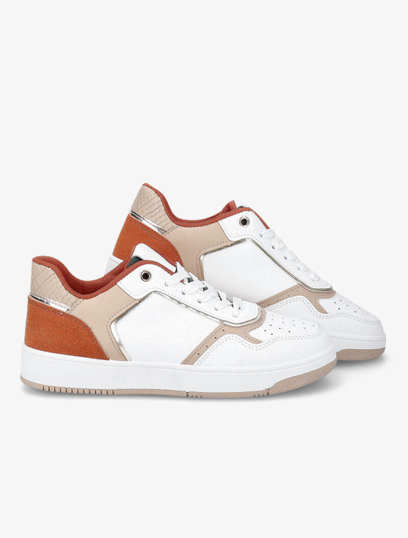 Sneakers à détails dorés - Blanc/orange - 1