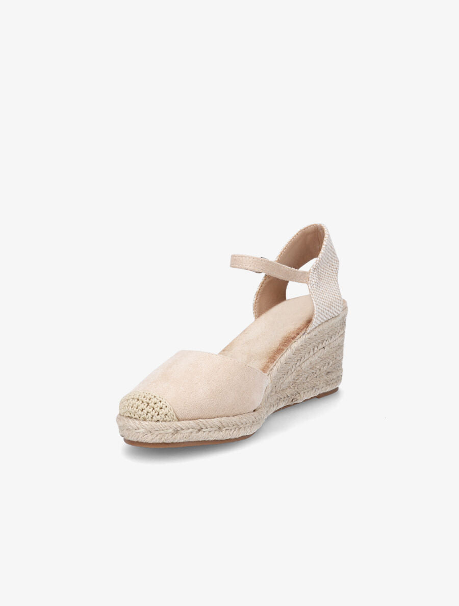 Sandales compensées style espadrilles bi-matière - Beige - 3