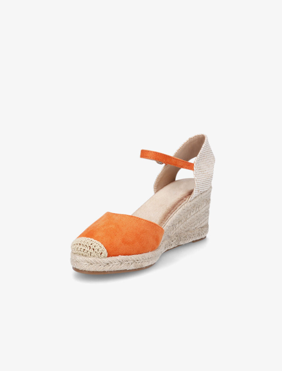 Sandales compensées style espadrilles bi-matière - Orange - 3