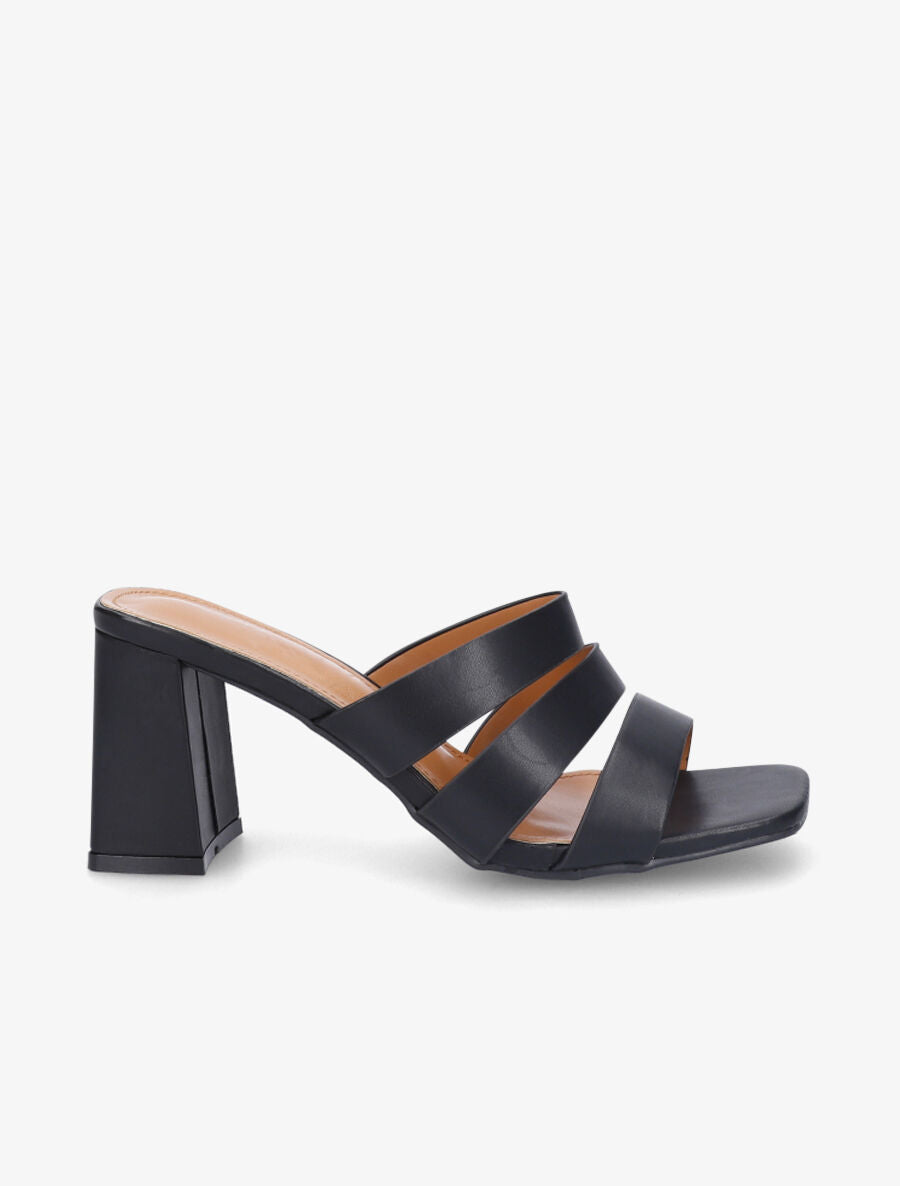 Mules en simili à triple lanières - Noir - 1