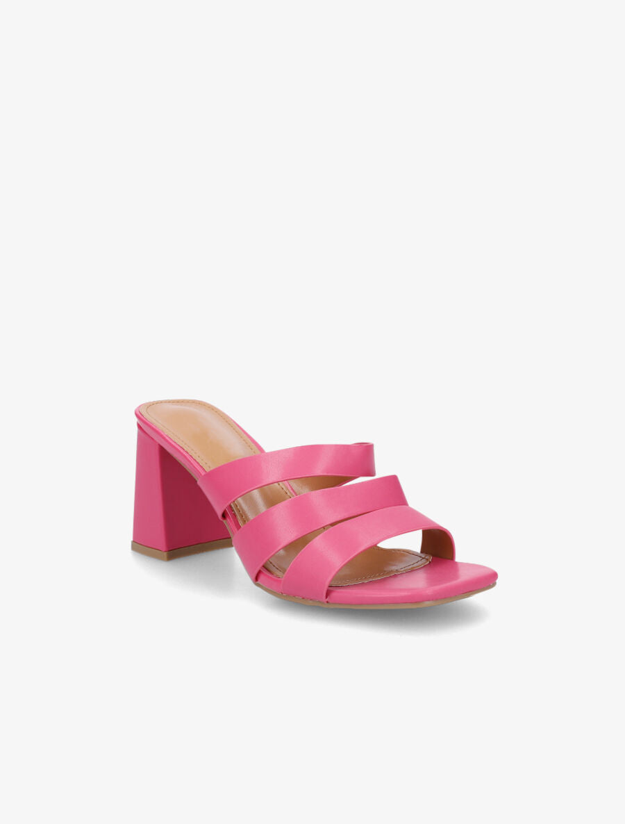 Mules en simili à triple lanières - Fuschia - 2