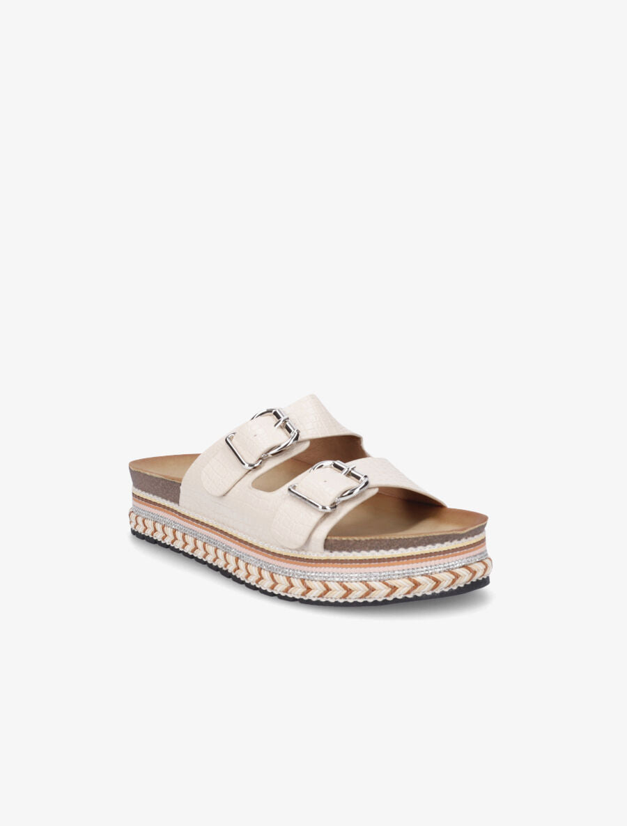 Claquettes croco à plateforme - Beige - 2