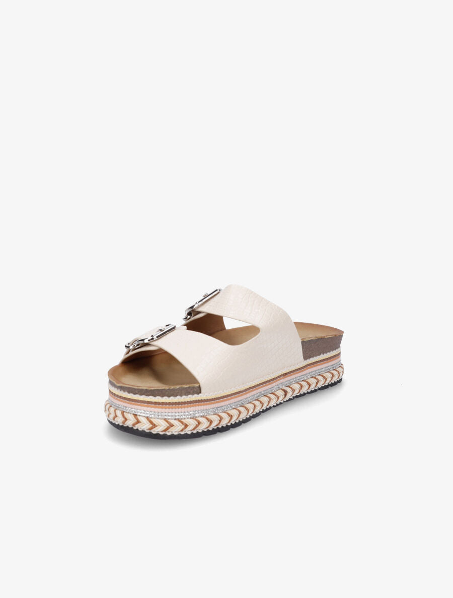 Claquettes croco à plateforme - Beige - 3