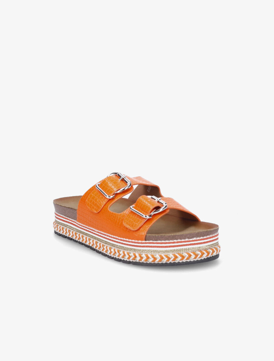 Claquettes croco à plateforme - Orange - 2