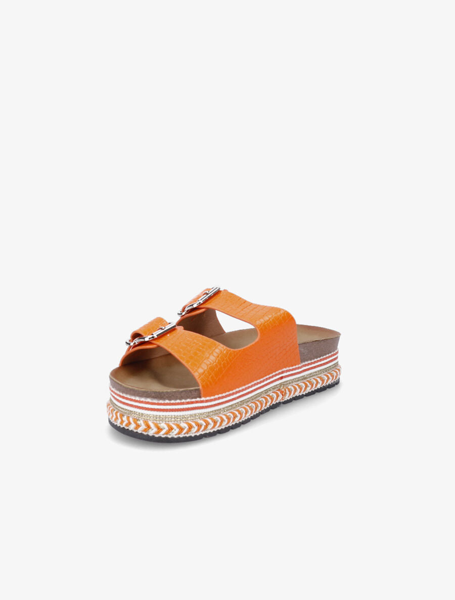 Claquettes croco à plateforme - Orange - 3