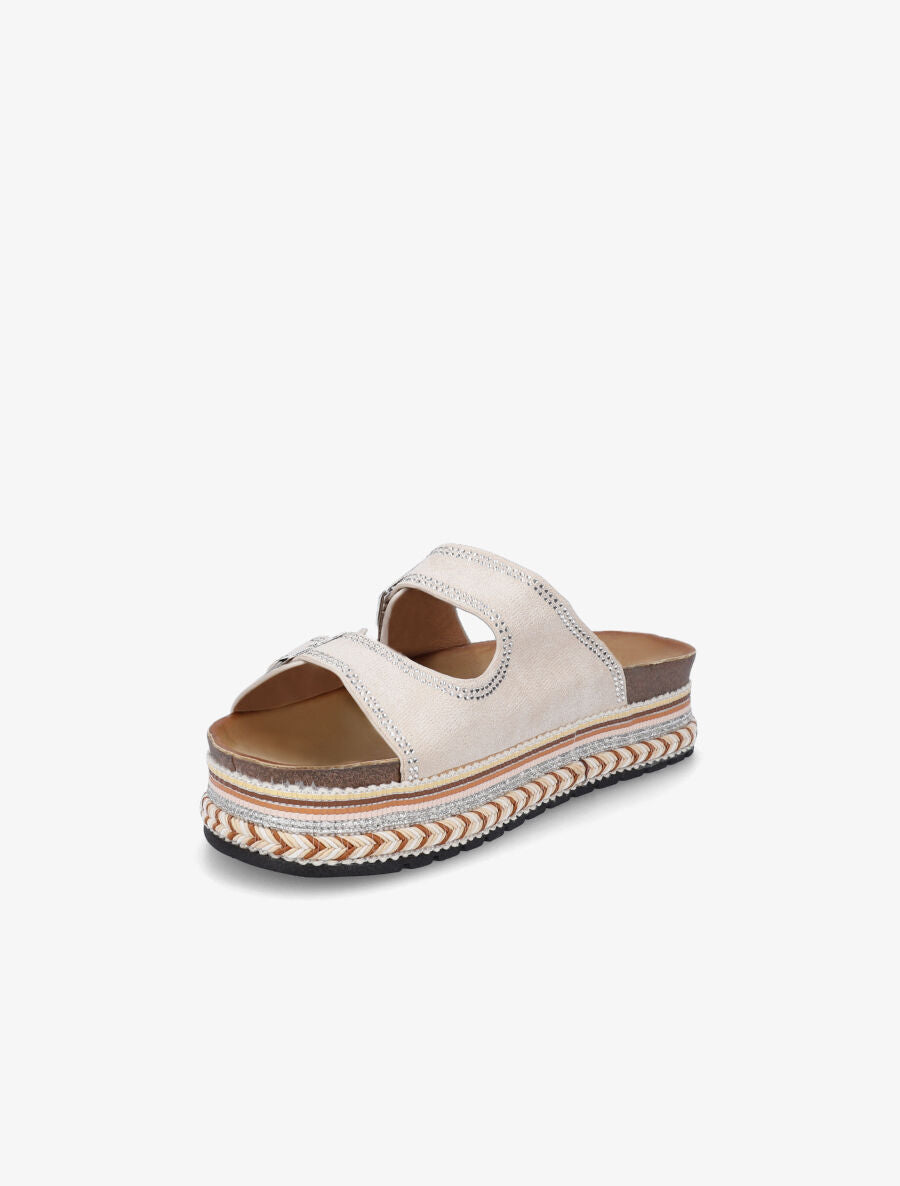 Claquettes à plateforme et strass en suédine - Beige - 3