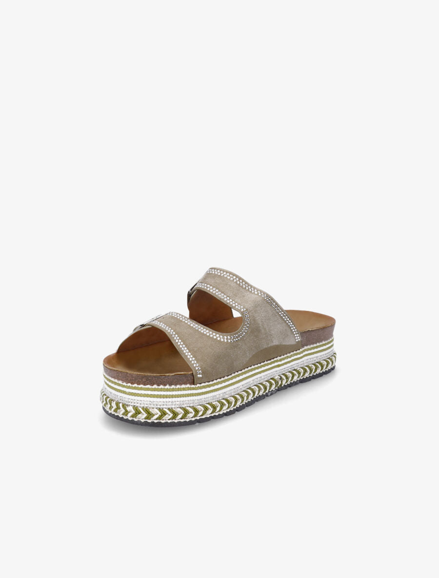 Claquettes à plateforme et strass en suédine - Kaki - 3