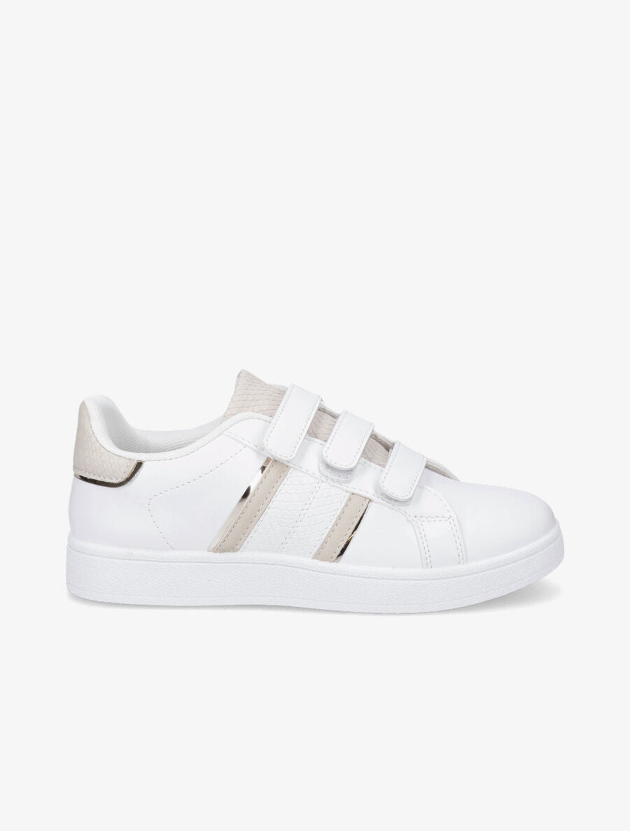 Baskets à scratch et bandes python - Blanc/beige - 1