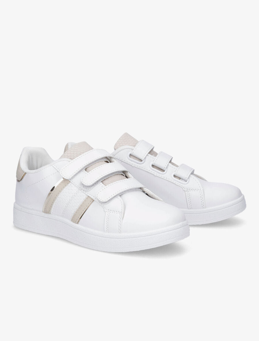 Baskets à scratch et bandes python - Blanc/beige - 4