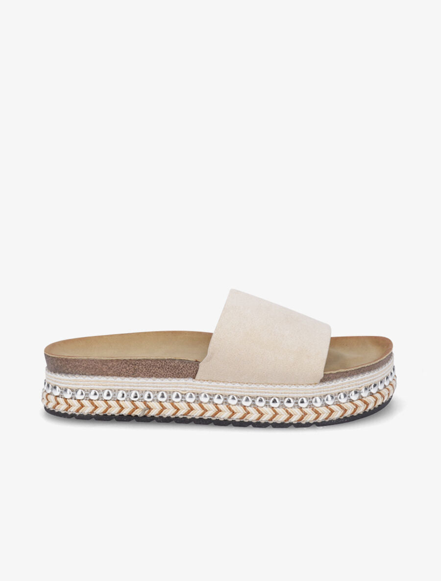 Claquettes en suédine à semelle stylisée - Beige - 1