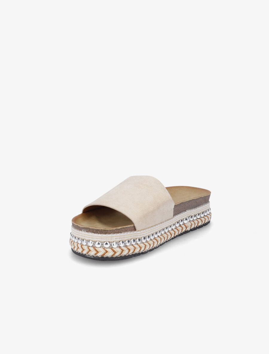 Claquettes en suédine à semelle stylisée - Beige - 3