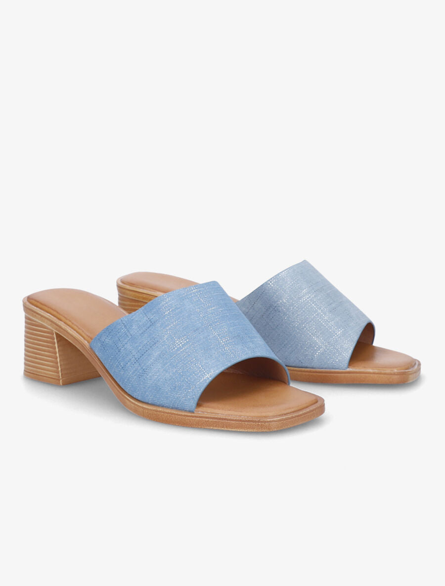 Mules en simili effet toile - Bleu - 4