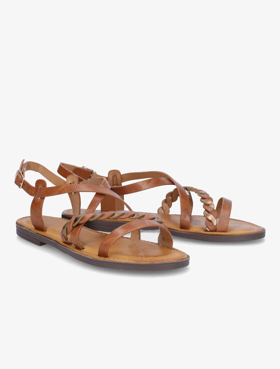 Nu-pieds entrelacés et tressés - Camel - 4