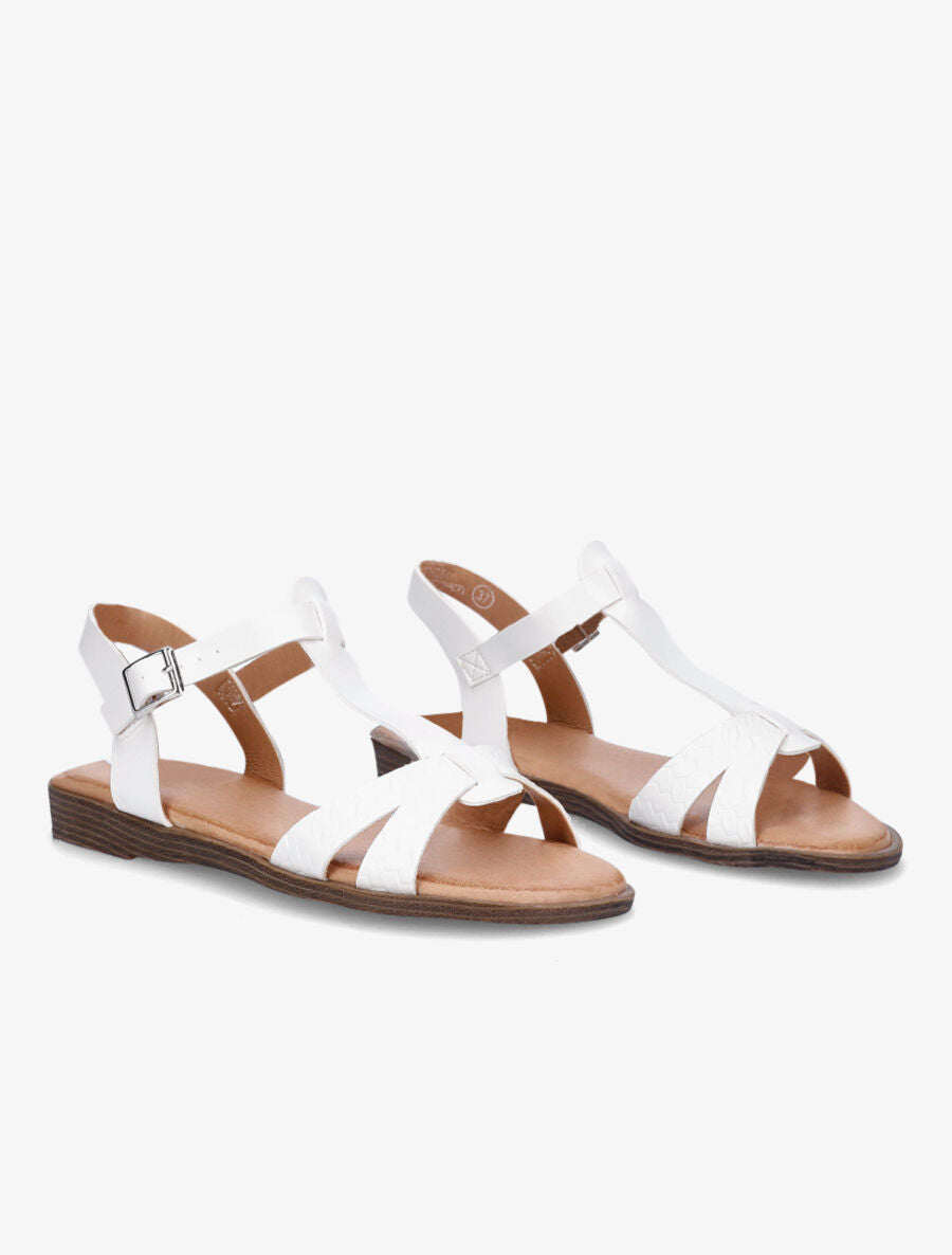 Nu-pieds en T en simili texturé - Blanc - 4