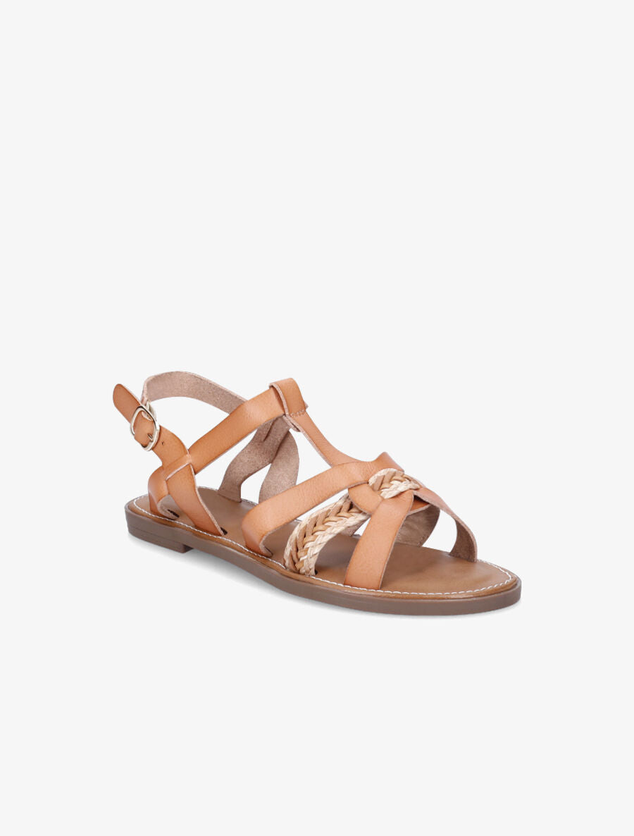Nu-pieds en simili à tresse - Beige rosé - 2