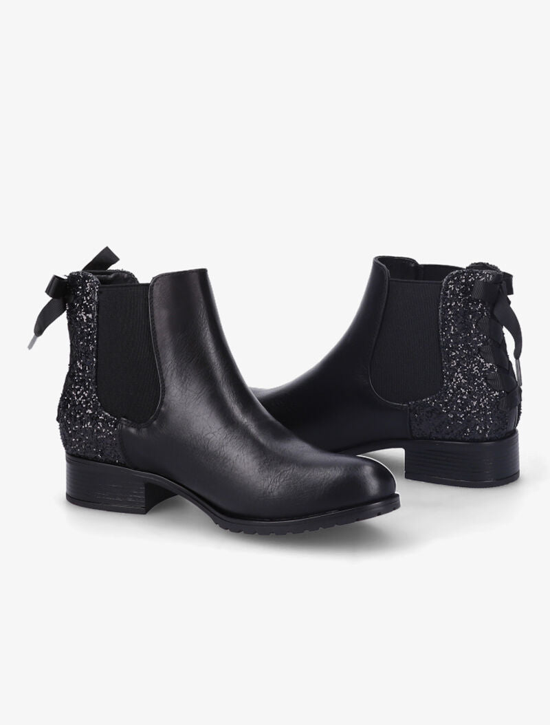 Chelsea boots à contrefort pailleté à corsage - Noir - 1