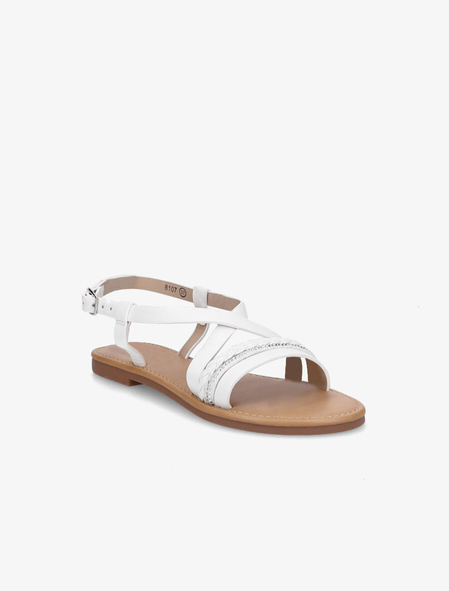 Nu-pieds en simili à bride tressée et strass - Blanc - 2