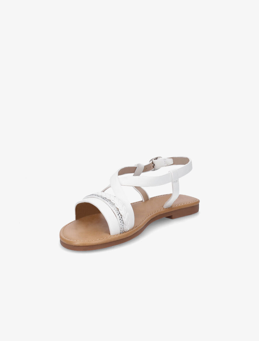 Nu-pieds en simili à bride tressée et strass - Blanc - 3
