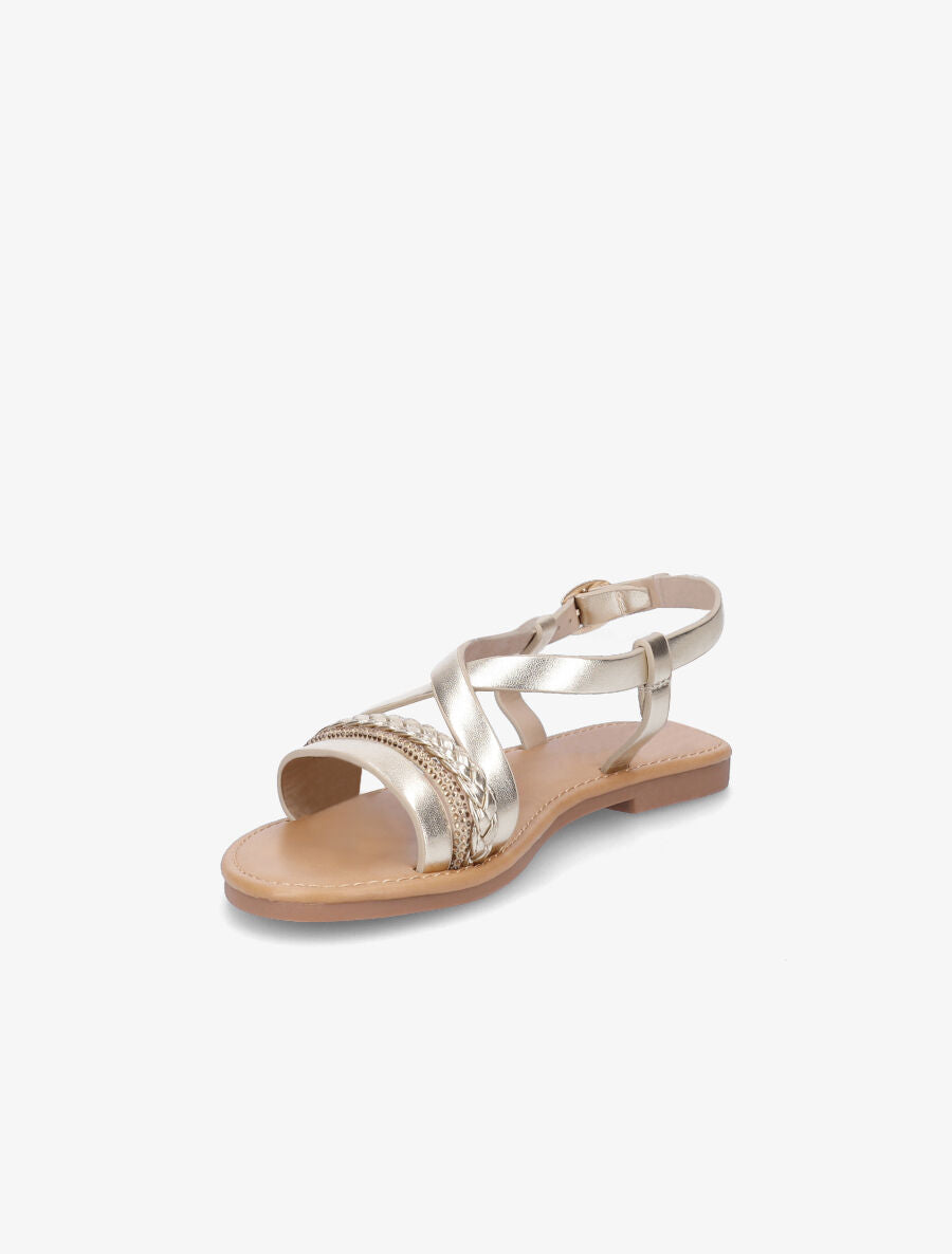 Nu-pieds en simili à bride tressée et strass - Or - 3