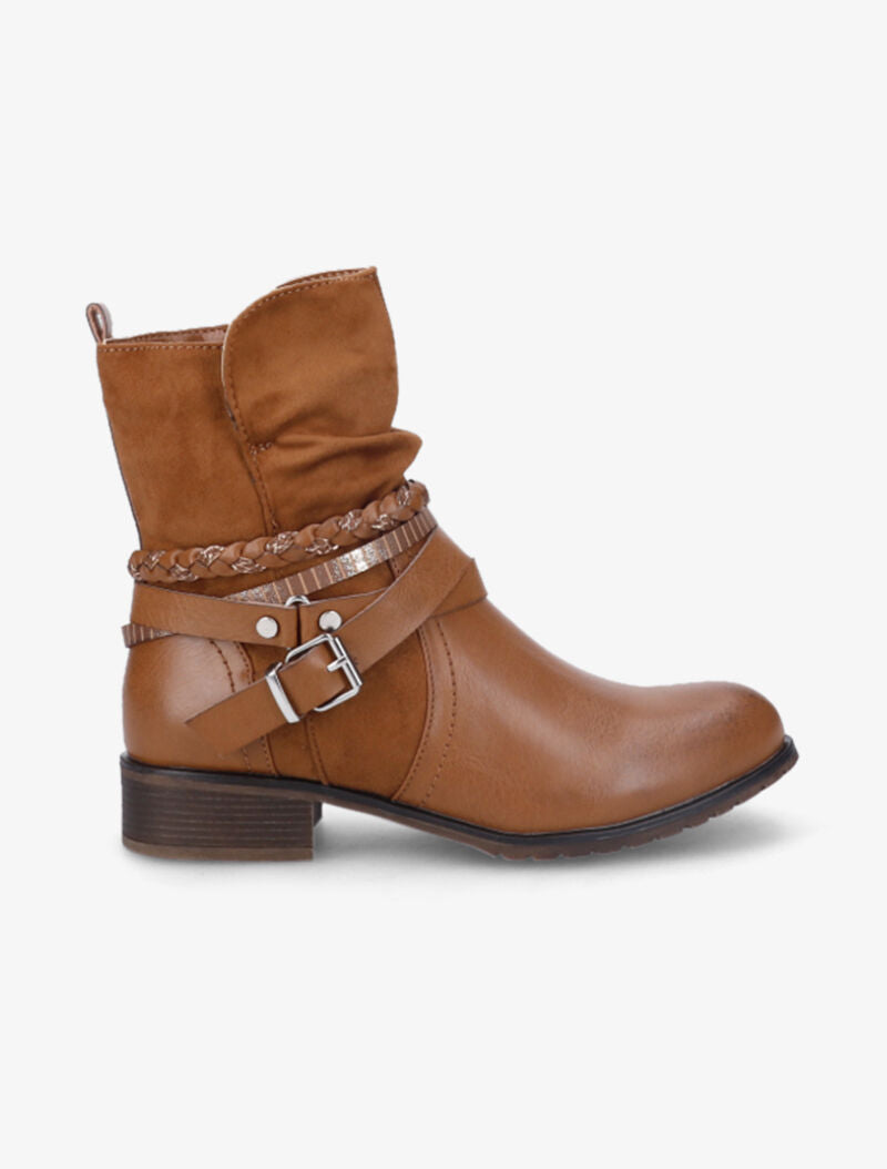Bottines à brides stylisées - Camel - 5