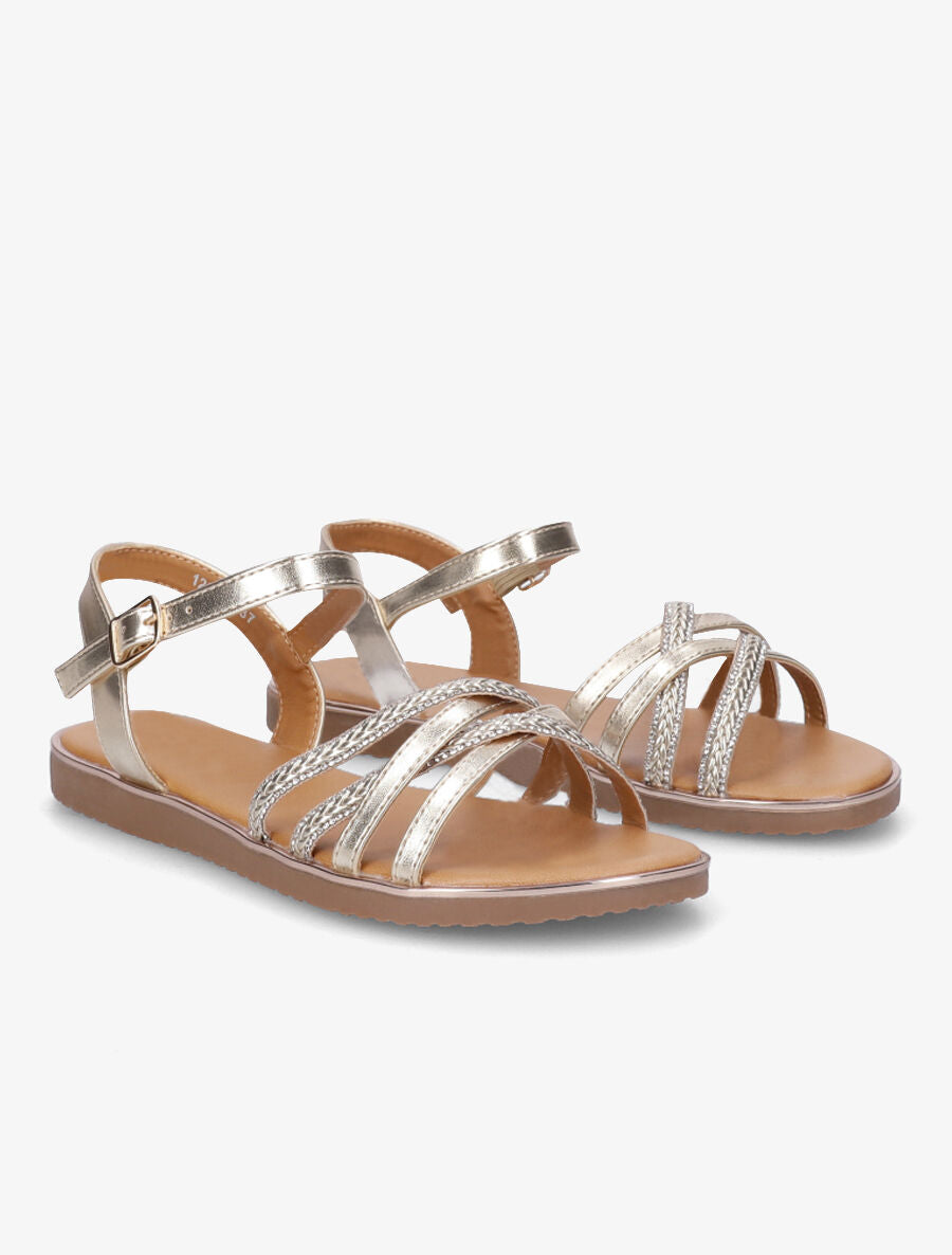 Nu-pieds brides tressées à strass - Or - 4