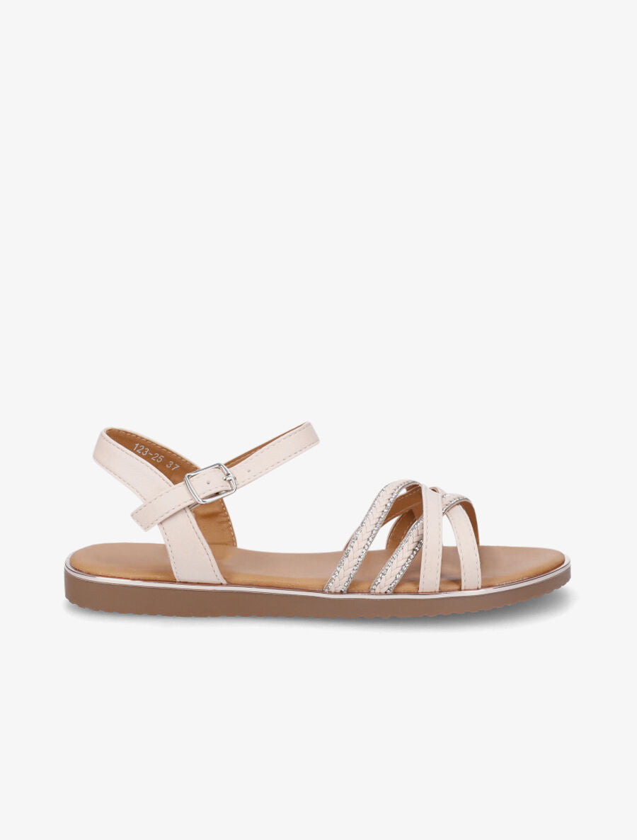 Nu-pieds brides tressées à strass - Beige - 1